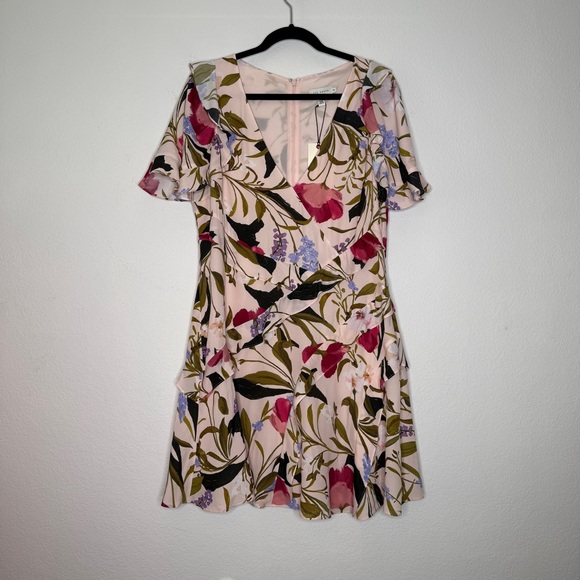 Ted Baker Dresses & Skirts - Ted Baker Issiia Pink Green Floral Frill Fit And Flare Mini Dress Size 10 NWT